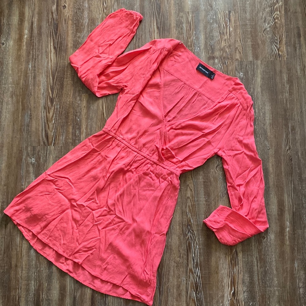 MINKPINK Pink Long Sleeve V Neck Mini Dress